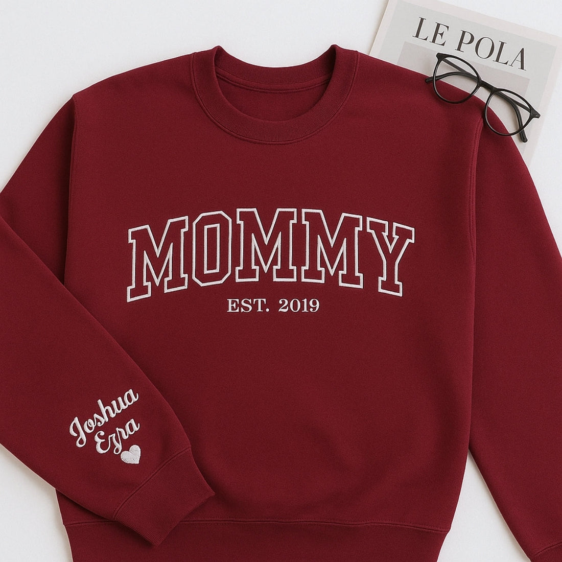 Mommy Custom Embroidered Sweatshirt - Varsity Style with Kids Names - Personalized Mother's Day Gift