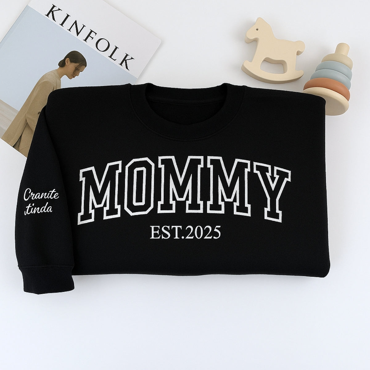 Mommy Custom Embroidered Sweatshirt - Varsity Style with Kids Names - Personalized Mother's Day Gift