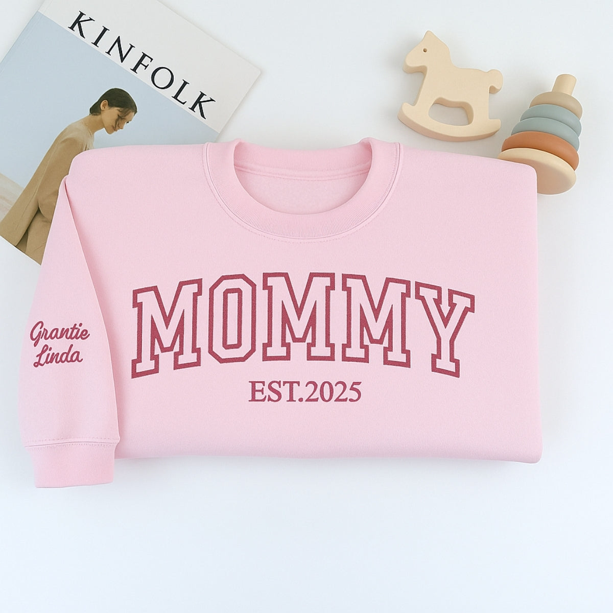 Mommy Custom Embroidered Sweatshirt - Varsity Style with Kids Names - Personalized Mother's Day Gift