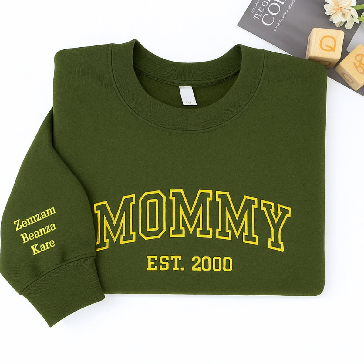 Mommy Custom Embroidered Sweatshirt - Varsity Style with Kids Names - Personalized Mother's Day Gift