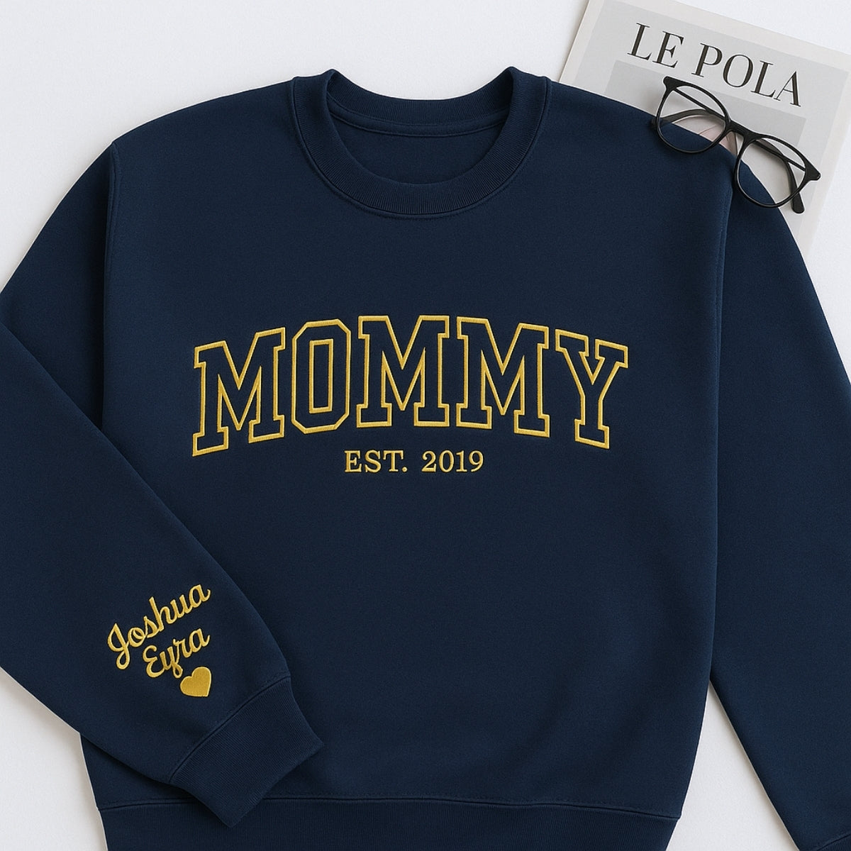 Mommy Custom Embroidered Sweatshirt - Varsity Style with Kids Names - Personalized Mother's Day Gift