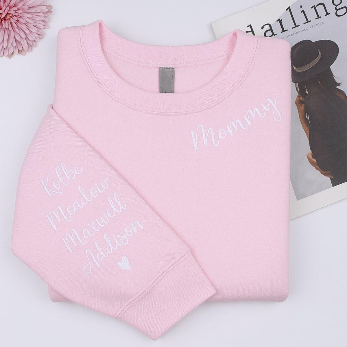 Mommy Custom Embroidered Hoodie with Kids Names - Personalized Mom Sweatshirt - Mother's Day Gift