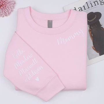 Mommy Custom Embroidered Hoodie with Kids Names - Personalized Mom Sweatshirt - Mother's Day Gift