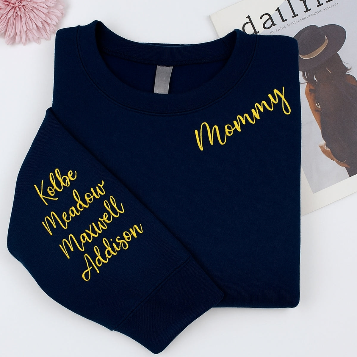 Mommy Custom Embroidered Hoodie with Kids Names - Personalized Mom Sweatshirt - Mother's Day Gift