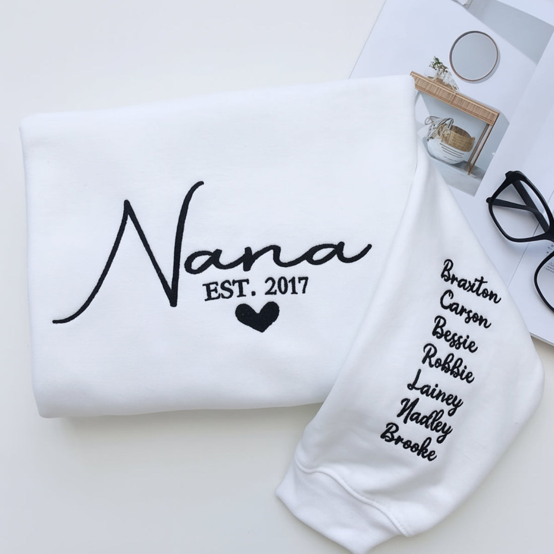 Nana Custom Embroidered Hoodie - Grandma Sweatshirt with Grandchildren Names - Mother's Day Gift