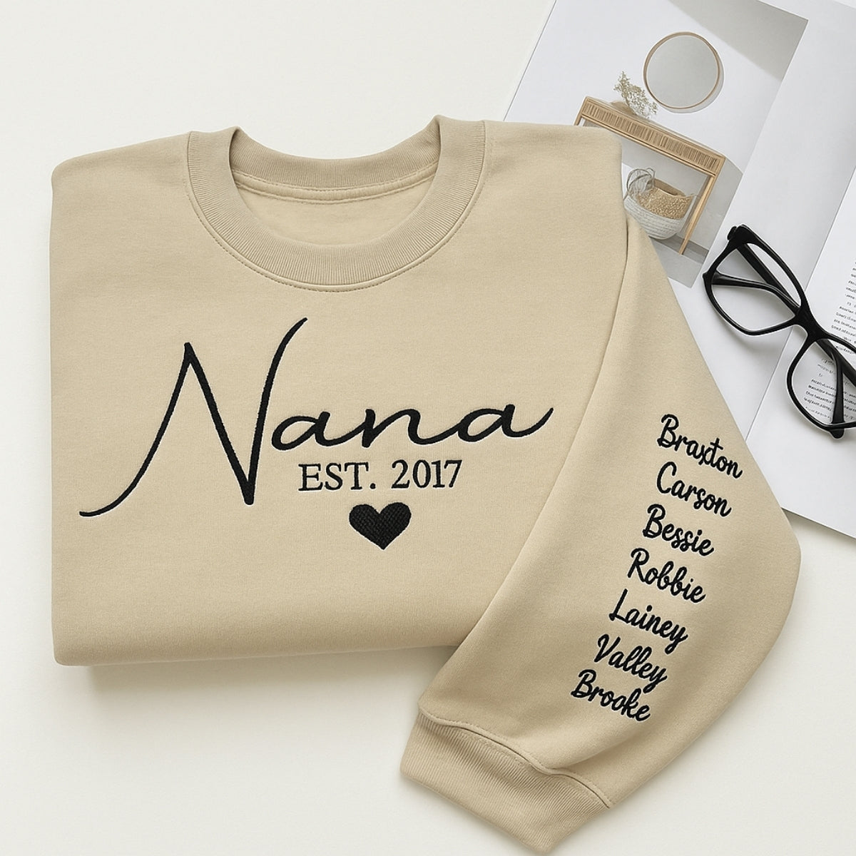 Nana Custom Embroidered Hoodie - Grandma Sweatshirt with Grandchildren Names - Mother's Day Gift