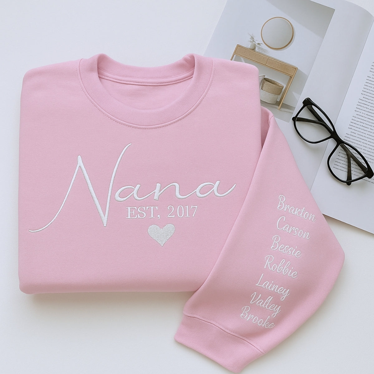 Nana Custom Embroidered Hoodie - Grandma Sweatshirt with Grandchildren Names - Mother's Day Gift