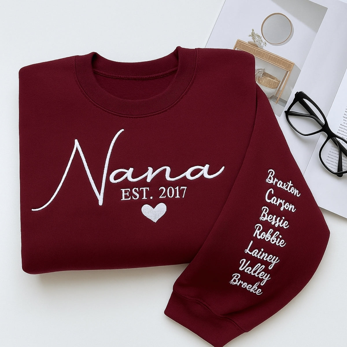 Nana Custom Embroidered Hoodie - Grandma Sweatshirt with Grandchildren Names - Mother's Day Gift