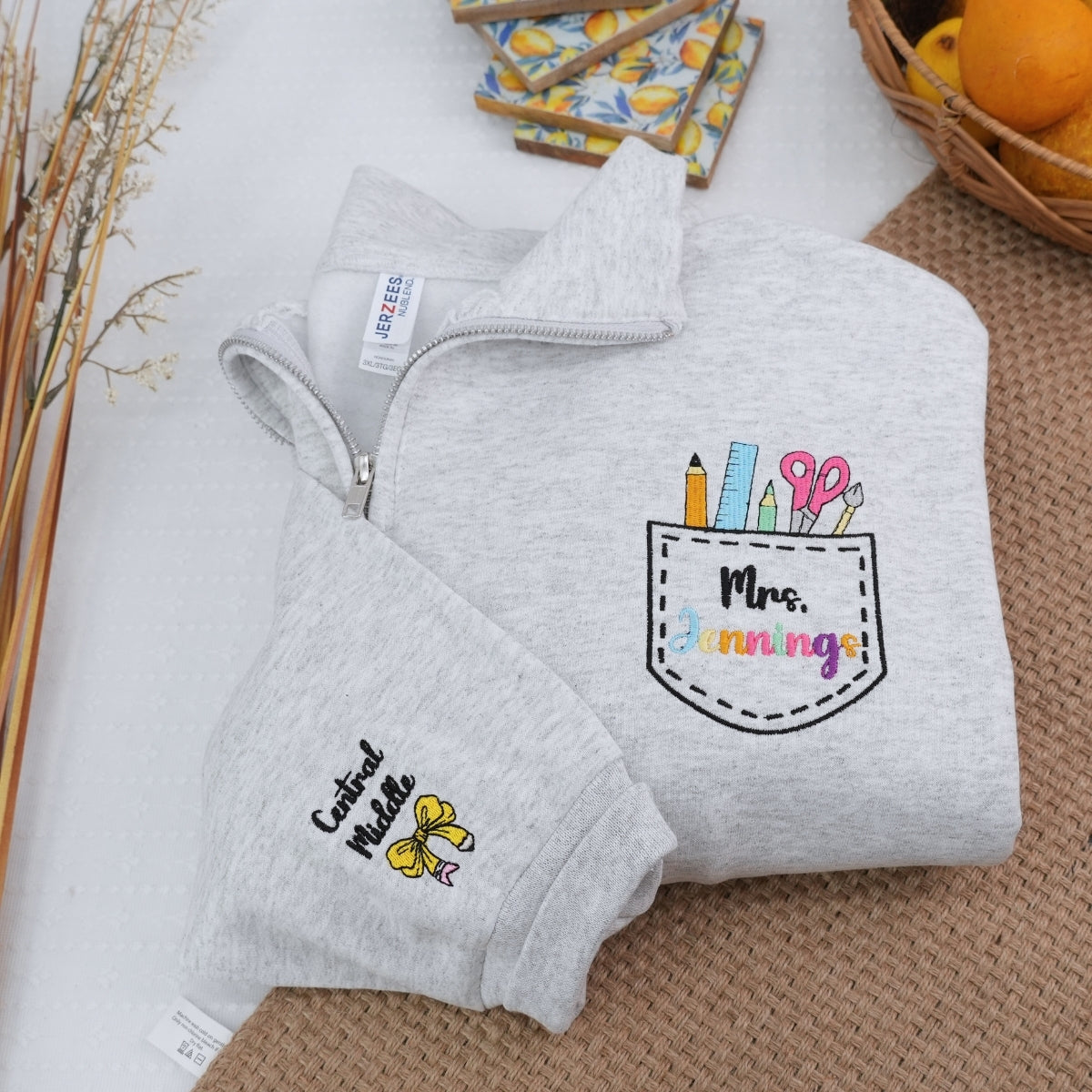 Teacher Custom Embroidered Zip Up Hoodie - Female Educator Sweatshirt - Personalized Teacher Gift