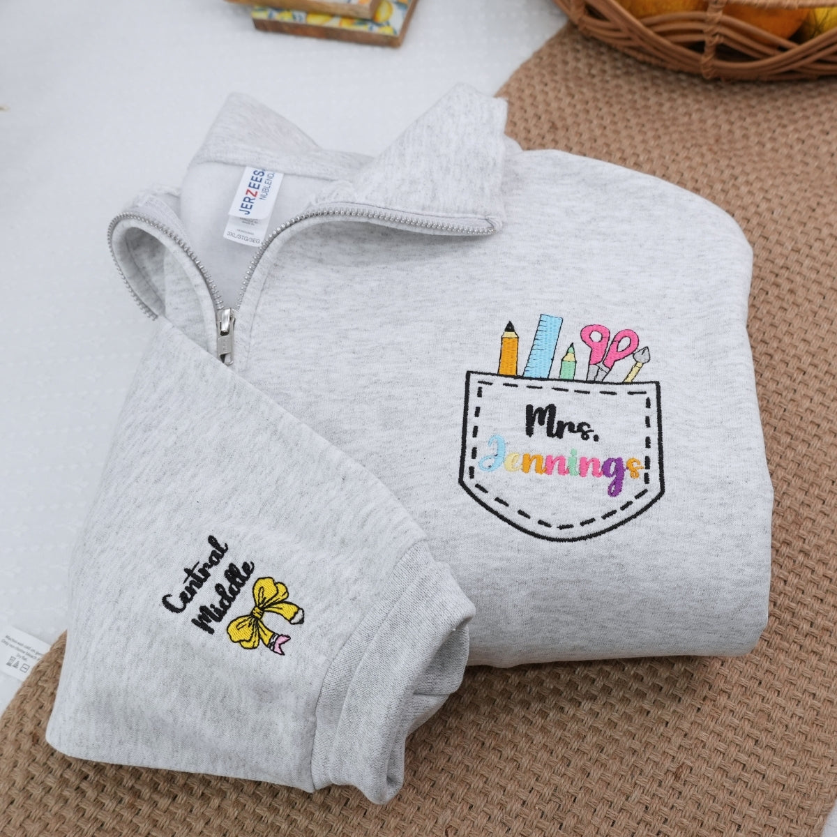 Teacher Custom Embroidered Zip Up Hoodie - Female Educator Sweatshirt - Personalized Teacher Gift