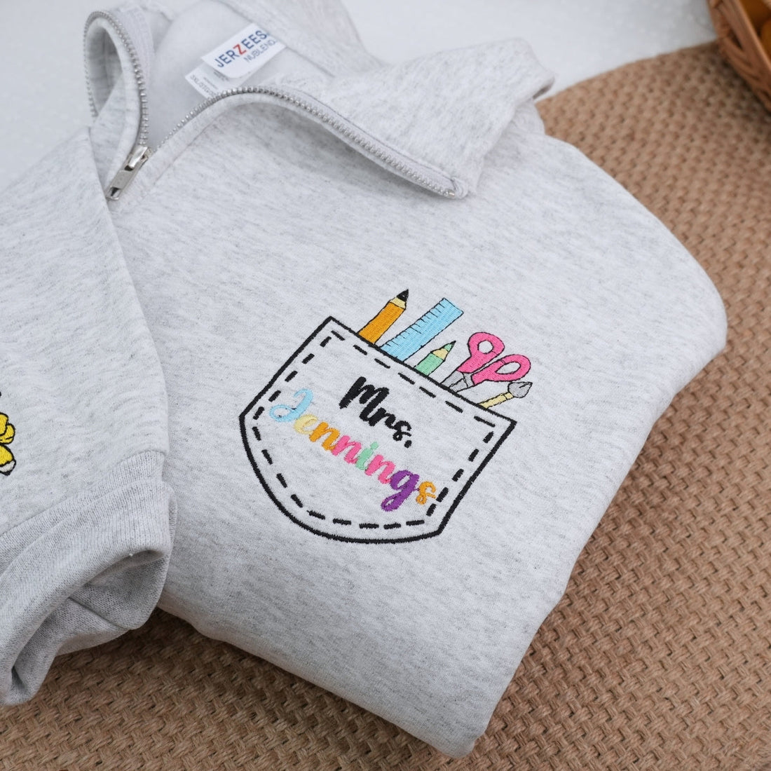 Mrs Teacher Custom Zip Up Hoodies - Female Educator Embroidered Sweaters - Perfect Teacher Gift