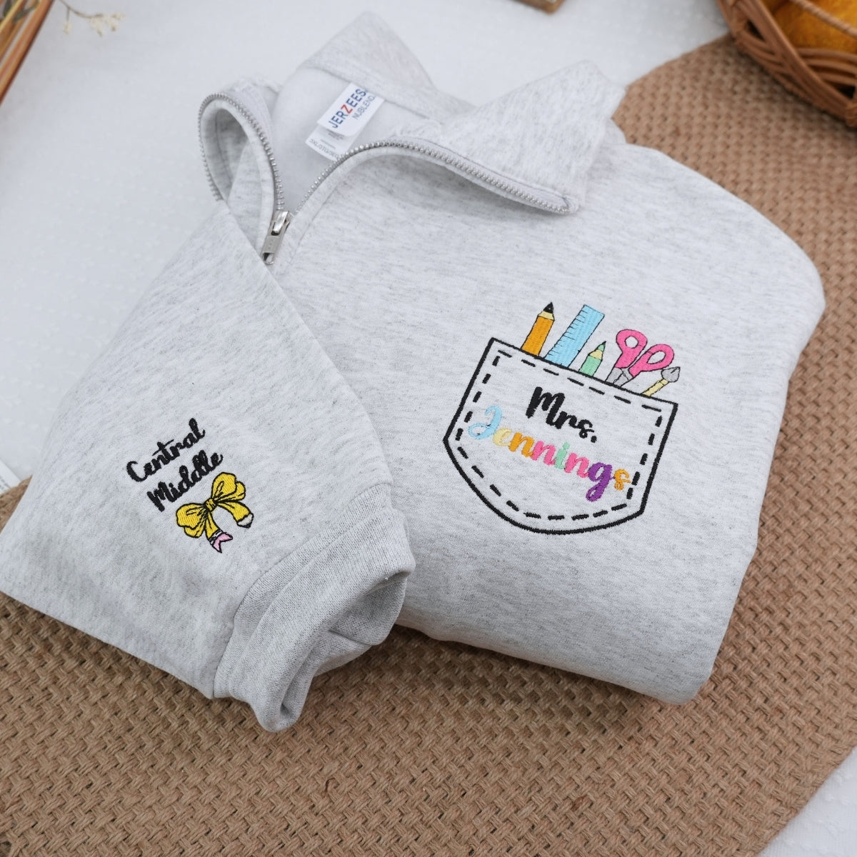 Mrs Teacher Custom Zip Up Hoodies - Female Educator Embroidered Sweaters - Perfect Teacher Gift