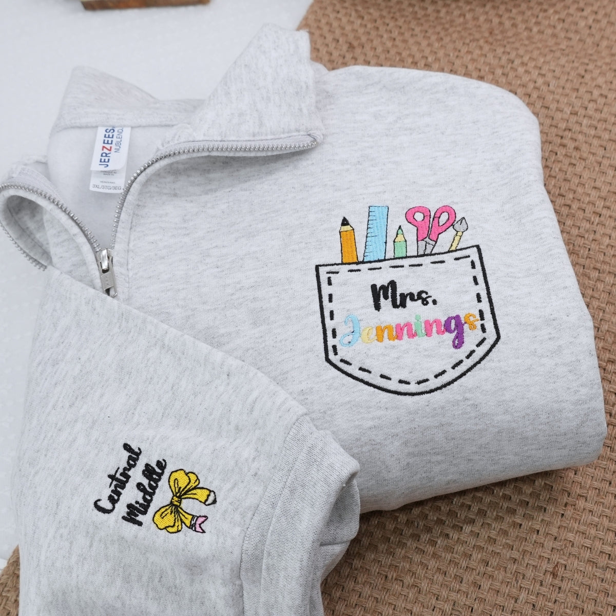 Mrs Teacher Custom Zip Up Hoodies - Female Educator Embroidered Sweaters - Perfect Teacher Gift