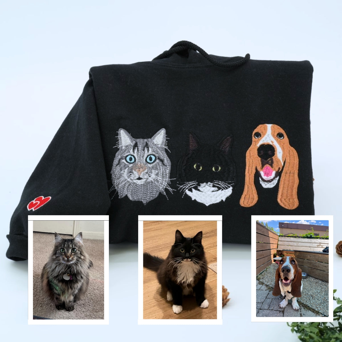 Cat Portrait Custom Embroidered Hoodie - Pet Face Sweatshirt - Personalized Cat Family Gift