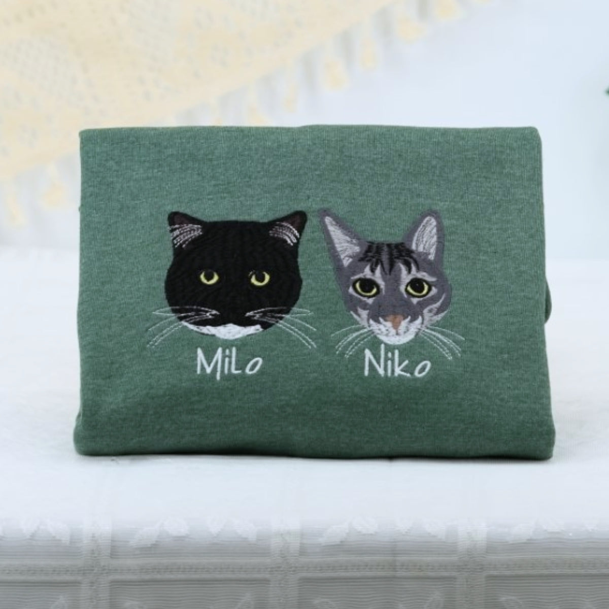 Cat Portrait Custom Embroidered Hoodie - Pet Face Sweatshirt - Personalized Cat Family Gift