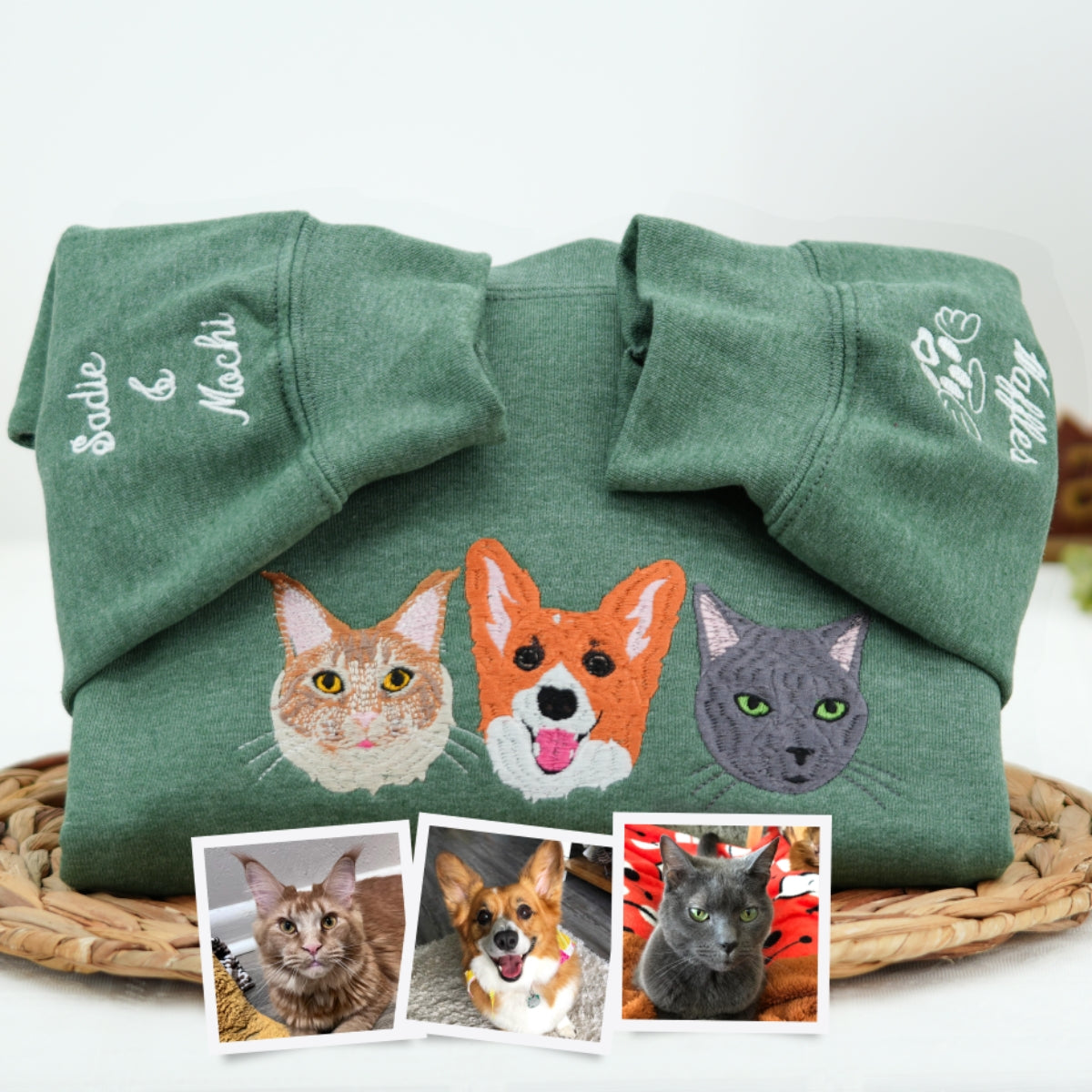 Cat Portrait Custom Embroidered Hoodie - Pet Face Sweatshirt - Personalized Cat Family Gift