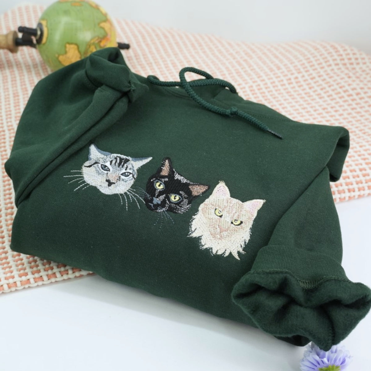 Cat Portrait Custom Embroidered Hoodie - Pet Face Sweatshirt - Personalized Cat Family Gift