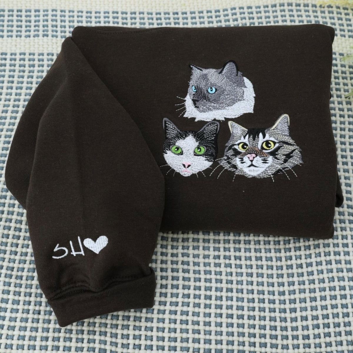 Cat Portrait Custom Embroidered Hoodie - Pet Face Sweatshirt - Personalized Cat Family Gift