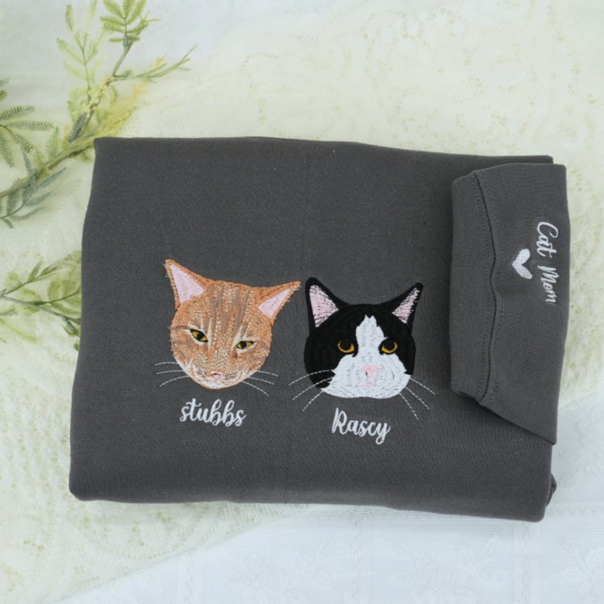 Cat Portrait Custom Embroidered Hoodie - Pet Face Sweatshirt - Personalized Cat Family Gift