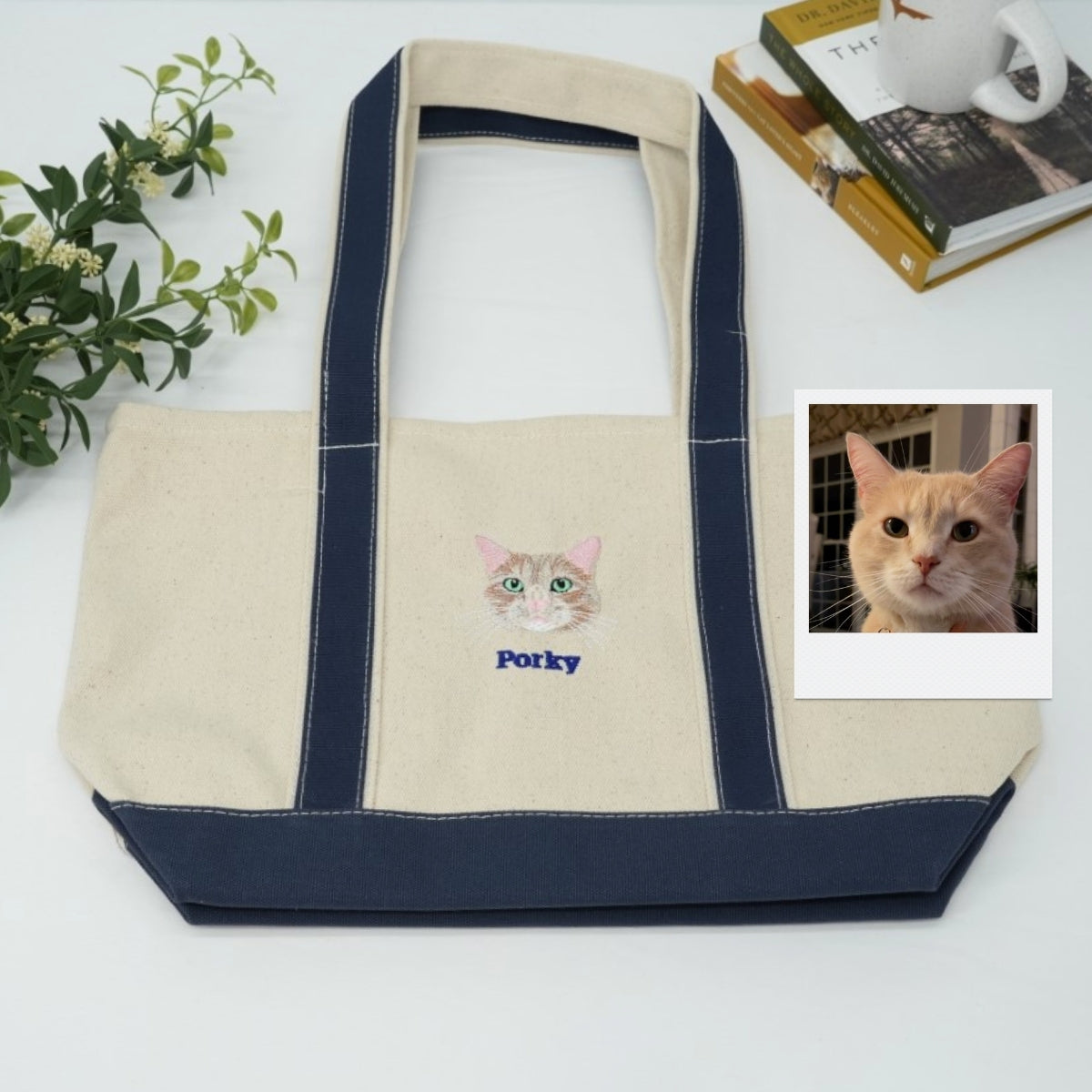 Cat Portrait Custom Embroidered Tote Bag - Cat Face Canvas Bag - Personalized Cat Mom Gift