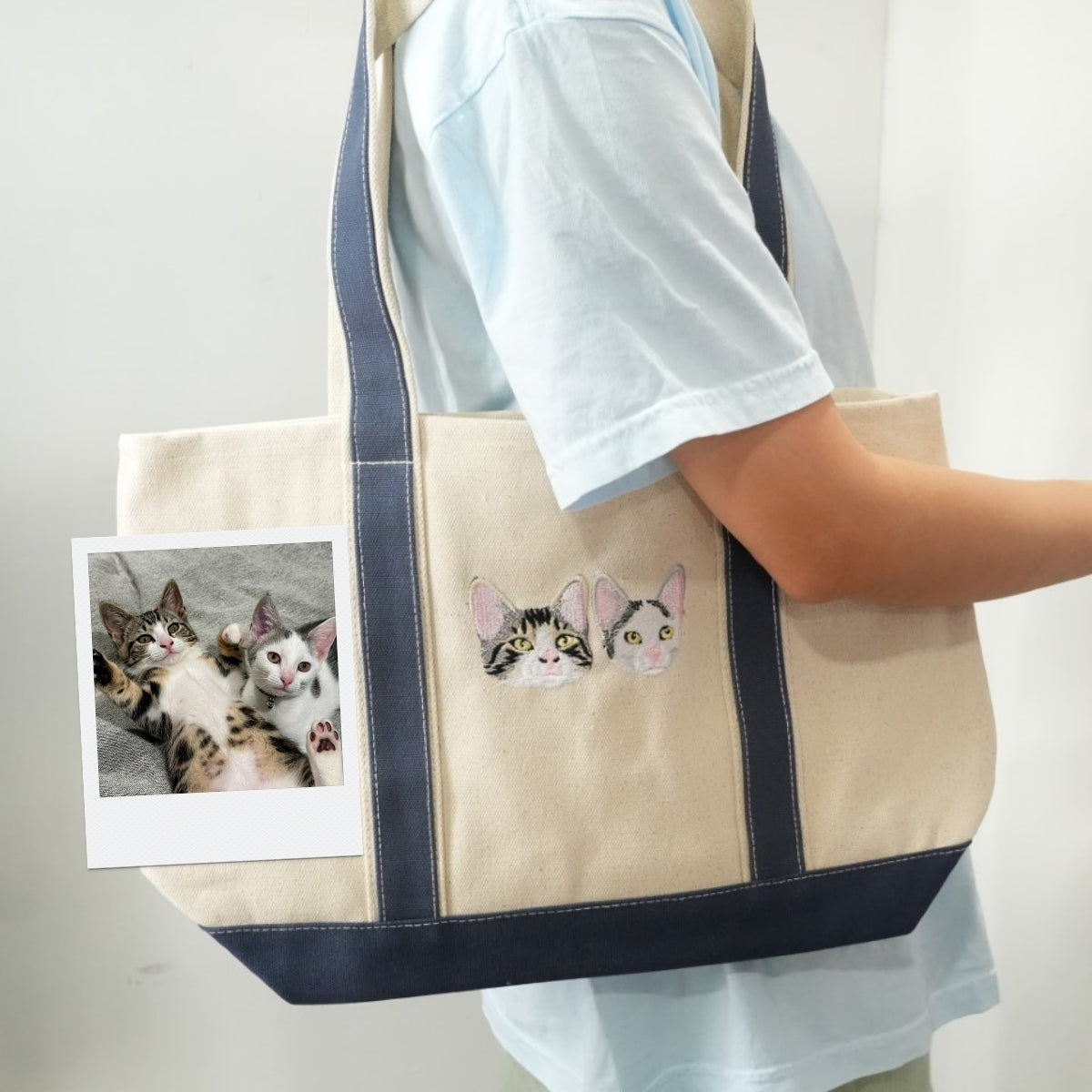Cat Portrait Custom Embroidered Tote Bag - Cat Face Canvas Bag - Personalized Cat Mom Gift