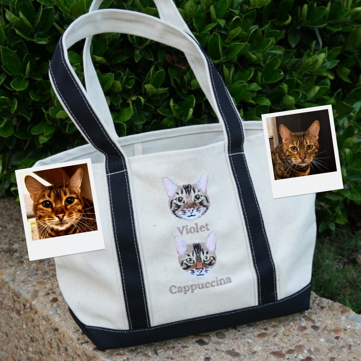 Cat Portrait Custom Embroidered Tote Bag - Cat Face Canvas Bag - Personalized Cat Mom Gift