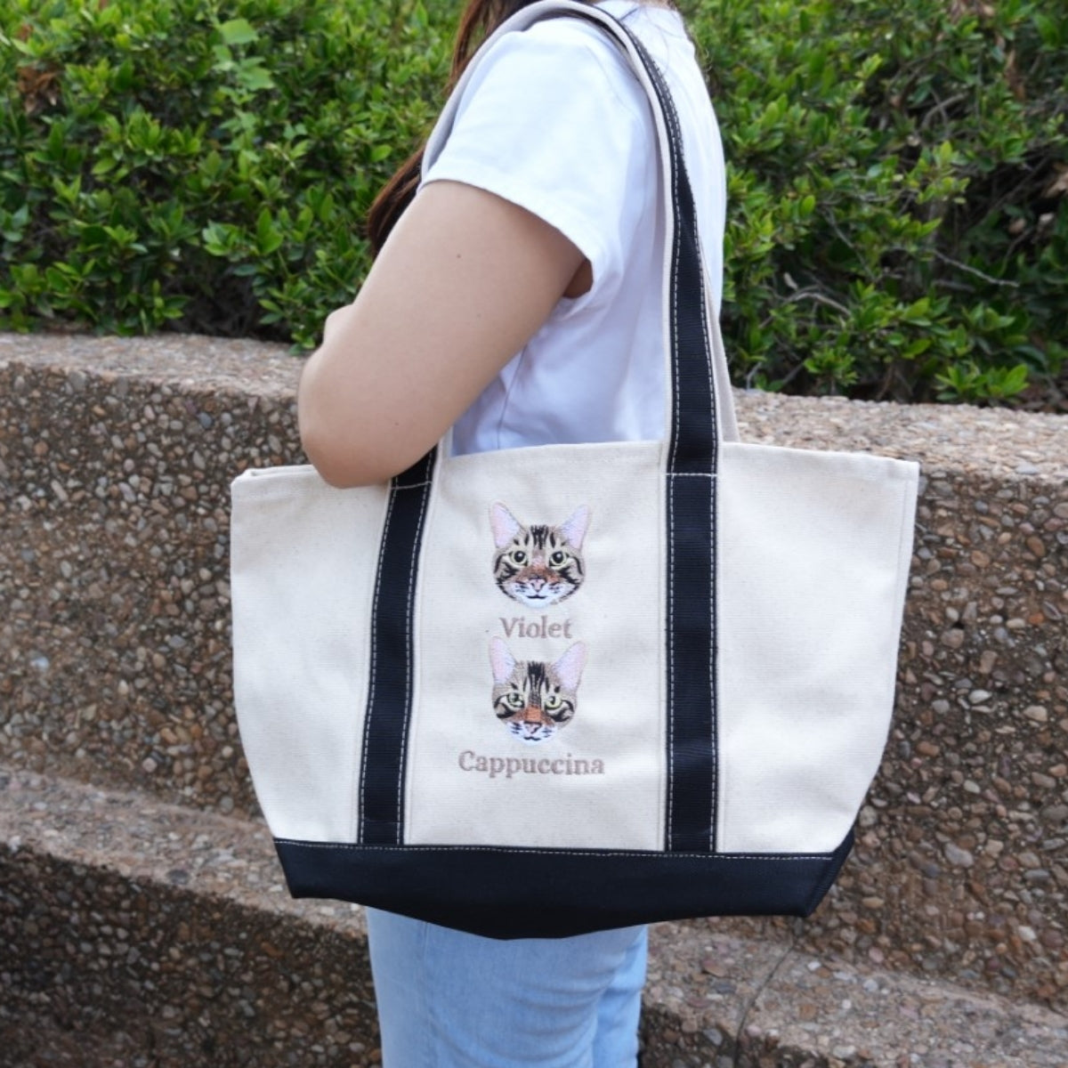 Cat Portrait Custom Embroidered Tote Bag - Cat Face Canvas Bag - Personalized Cat Mom Gift