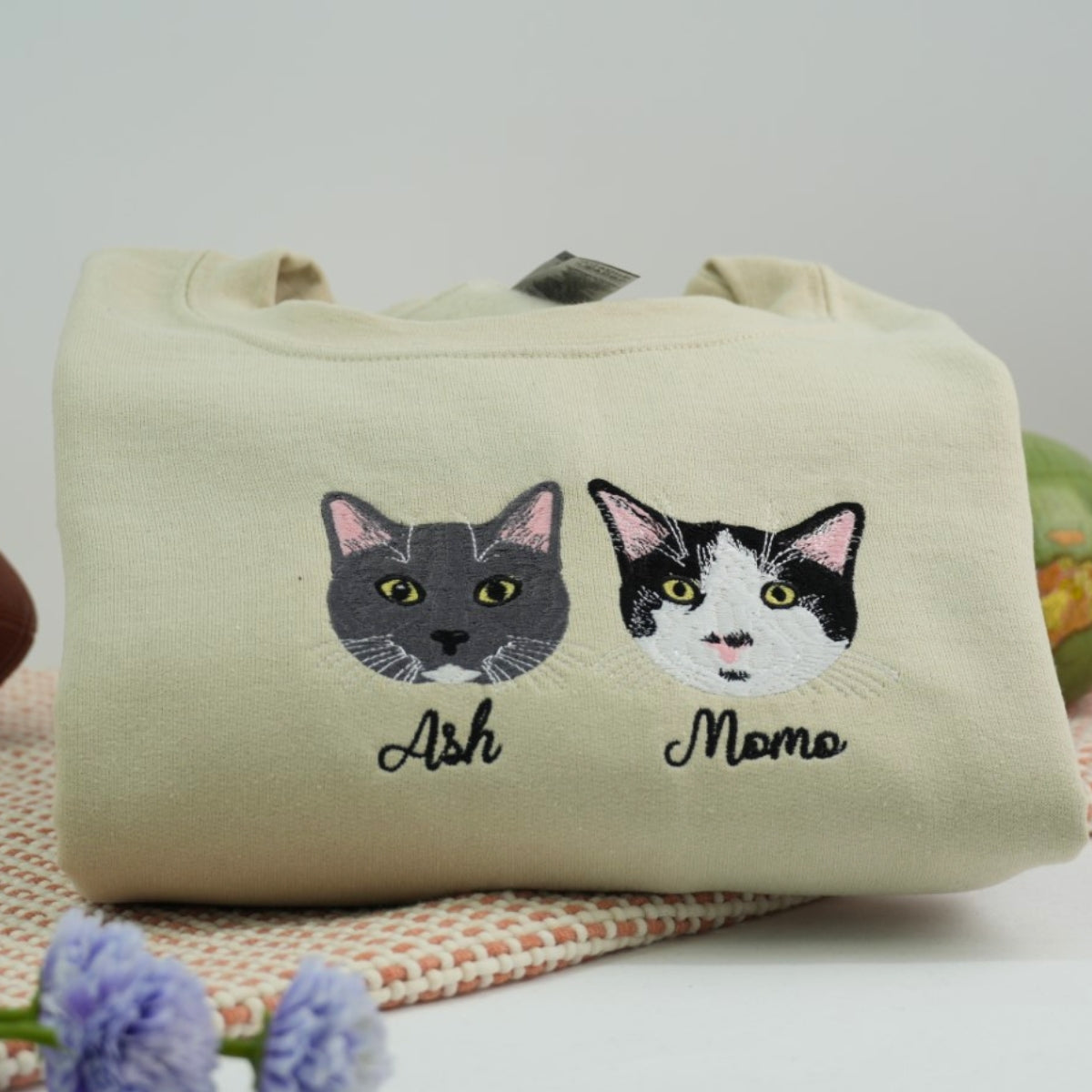 Multi Cat Portrait Hoodies - Custom Pet Face Embroidered Sweatshirts - Personalized Cat Family Gift