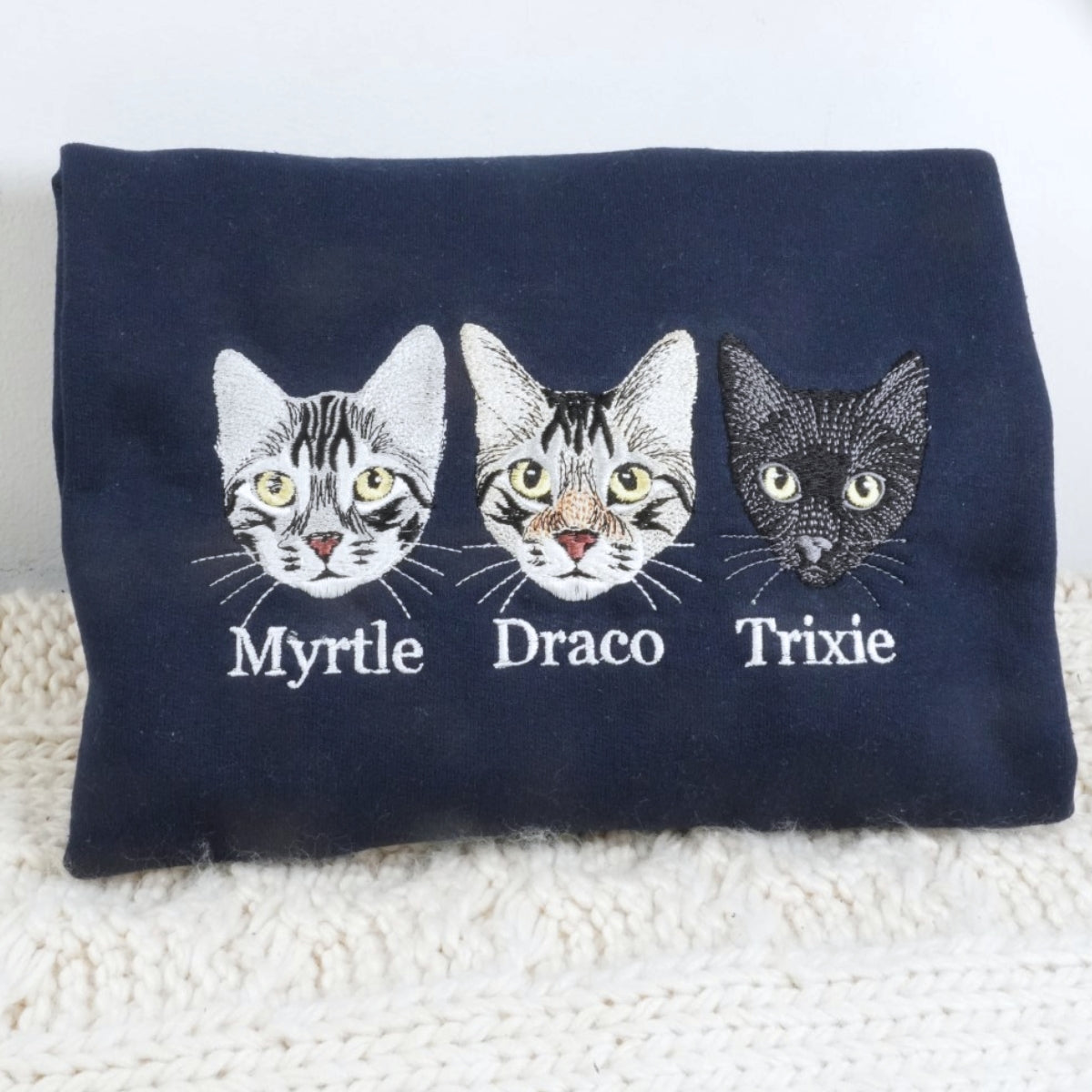 Multi Cat Portrait Hoodies - Custom Pet Face Embroidered Sweatshirts - Personalized Cat Family Gift