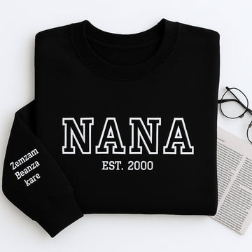 Nana Custom Embroidered Hoodie - Varsity Style Grandmother Sweatshirt - Personalized Grandma Gift