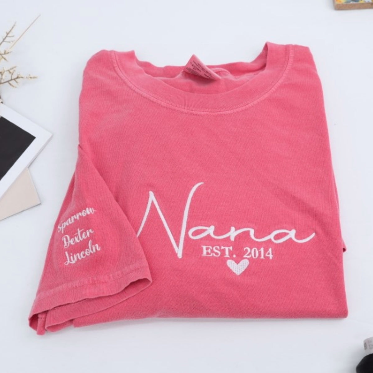 Nana Custom Embroidered T-Shirt - Personalized Grandma Shirt - Perfect Grandmother Gift