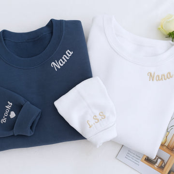Neckline Embroidered Sweatshirt - Custom Grandmother Hoodie - Personalized Nana - Mother's Day Gift