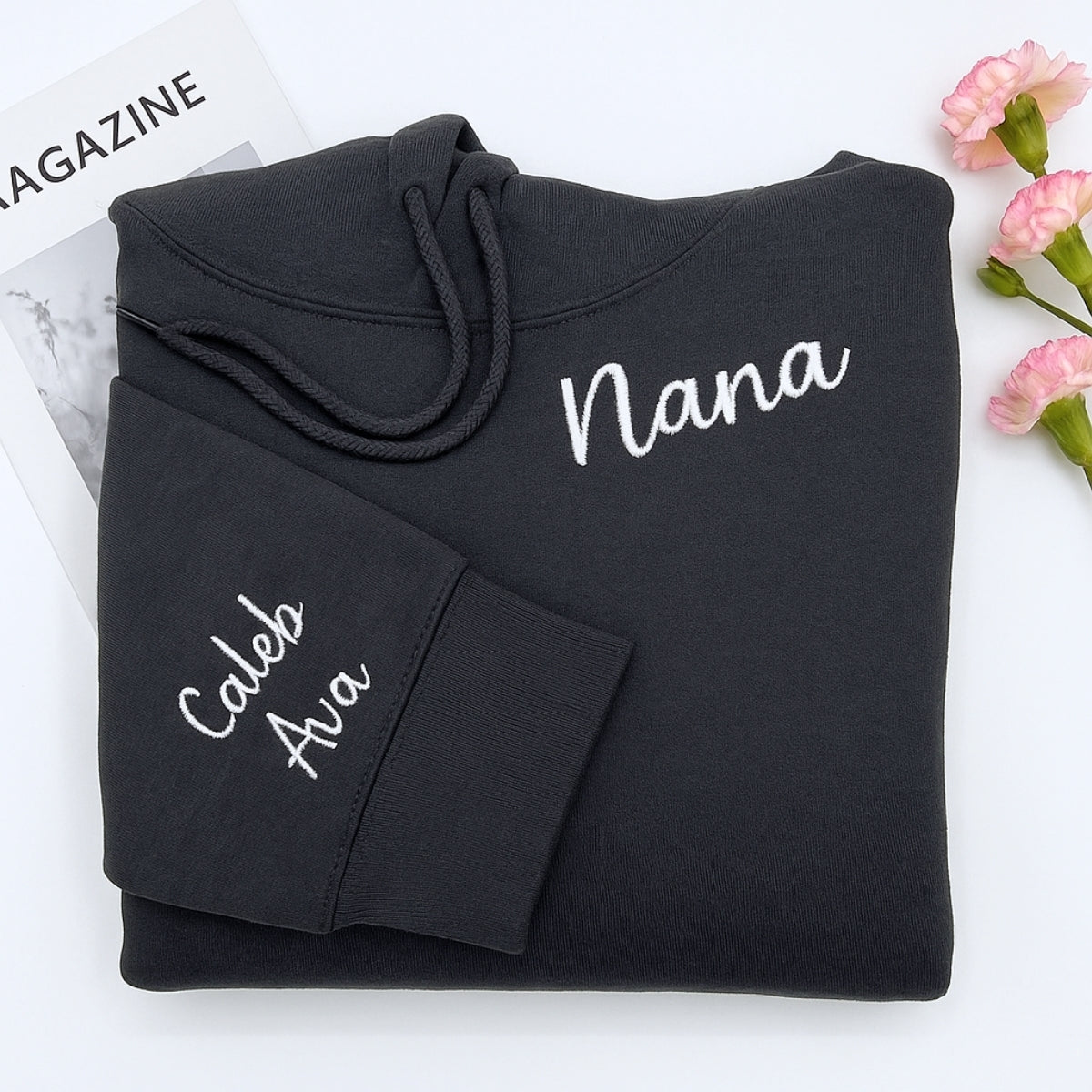 Neckline Embroidered Sweatshirt - Custom Grandmother Hoodie - Personalized Nana - Mother's Day Gift