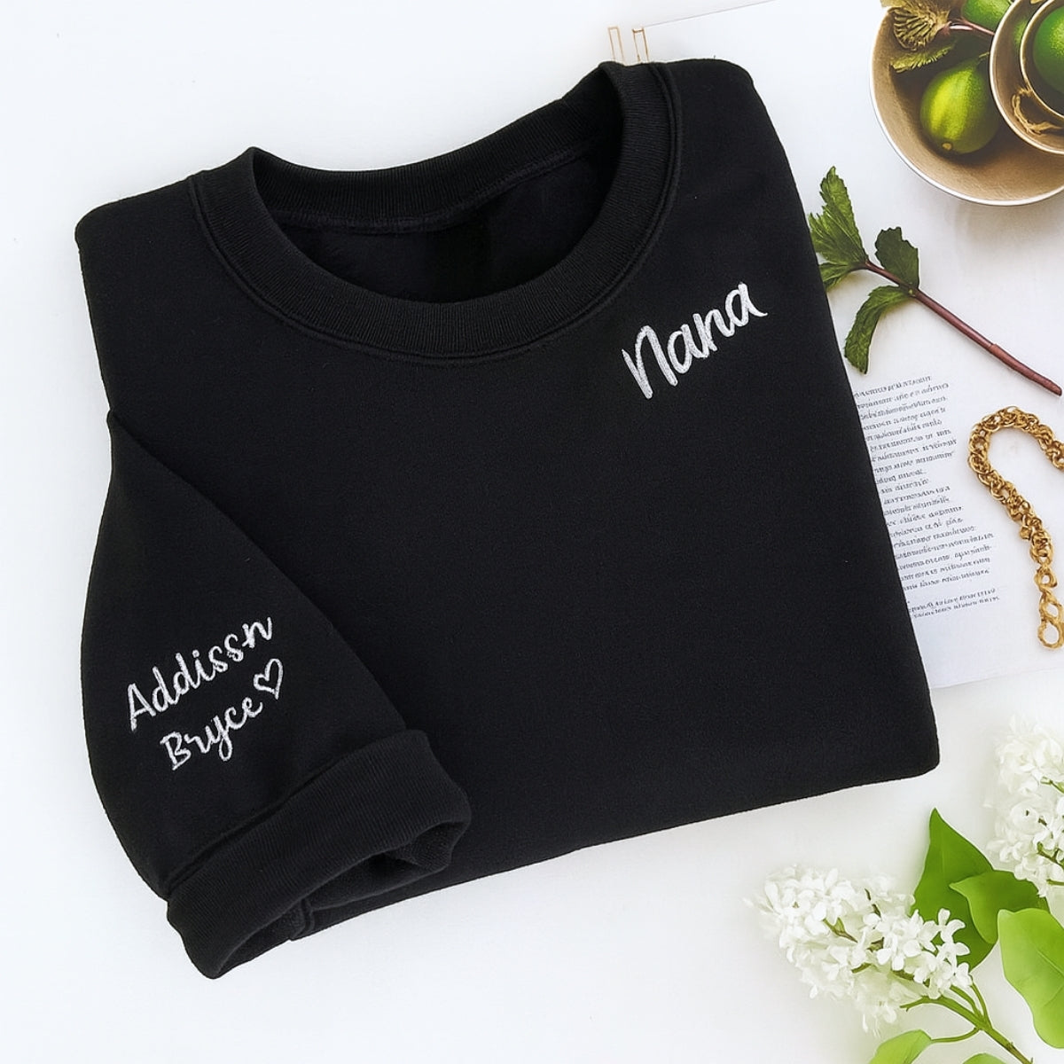 Neckline Embroidered Sweatshirt - Custom Grandmother Hoodie - Personalized Nana - Mother's Day Gift
