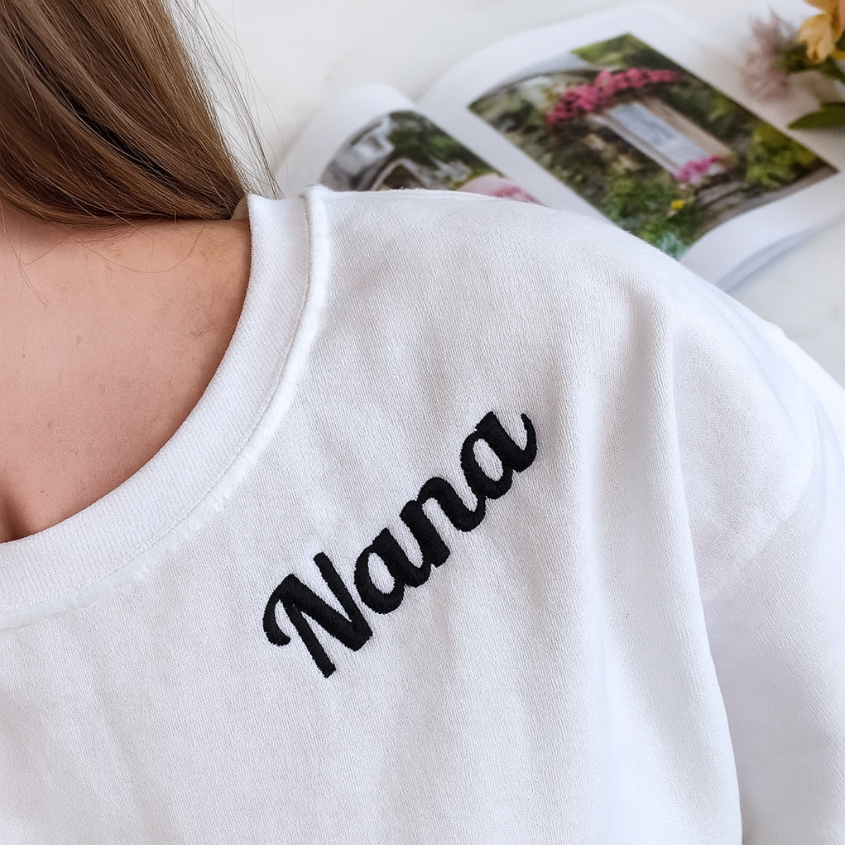 Neckline Embroidered Sweatshirt - Custom Grandmother Hoodie - Personalized Nana - Mother's Day Gift