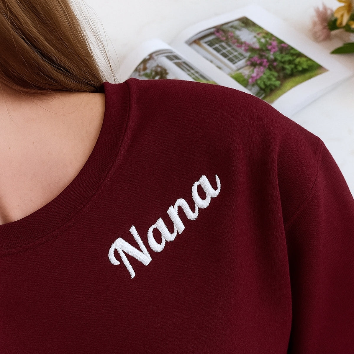 Neckline Embroidered Sweatshirt - Custom Grandmother Hoodie - Personalized Nana - Mother's Day Gift