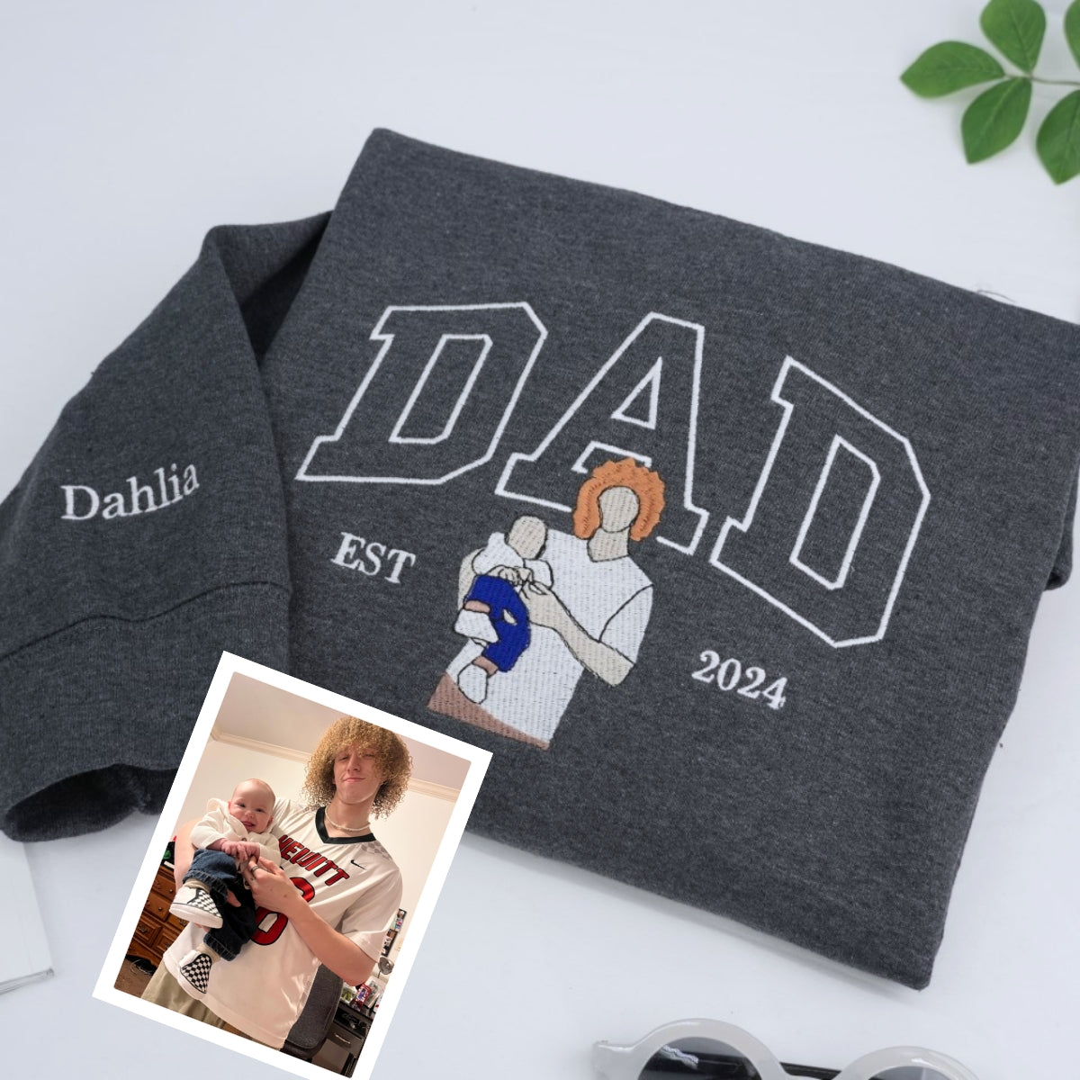 New Dad Custom Embroidered Hoodie - Father & Baby Sweatshirt - First Father's Day Gift