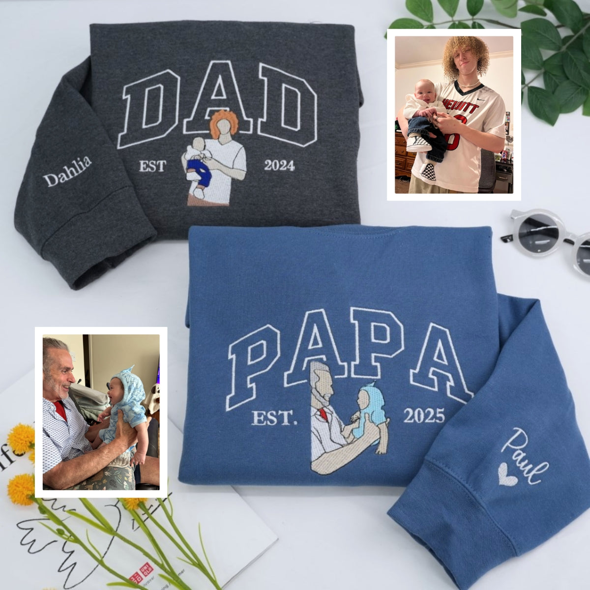 New Dad Custom Embroidered Hoodie - Father & Baby Sweatshirt - First Father's Day Gift