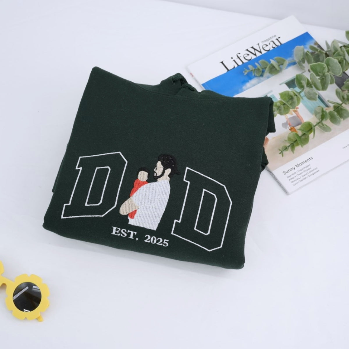 First Father Custom Embroidered Hoodie - Personalized Dad Sweatshirt - Father's Day Gift