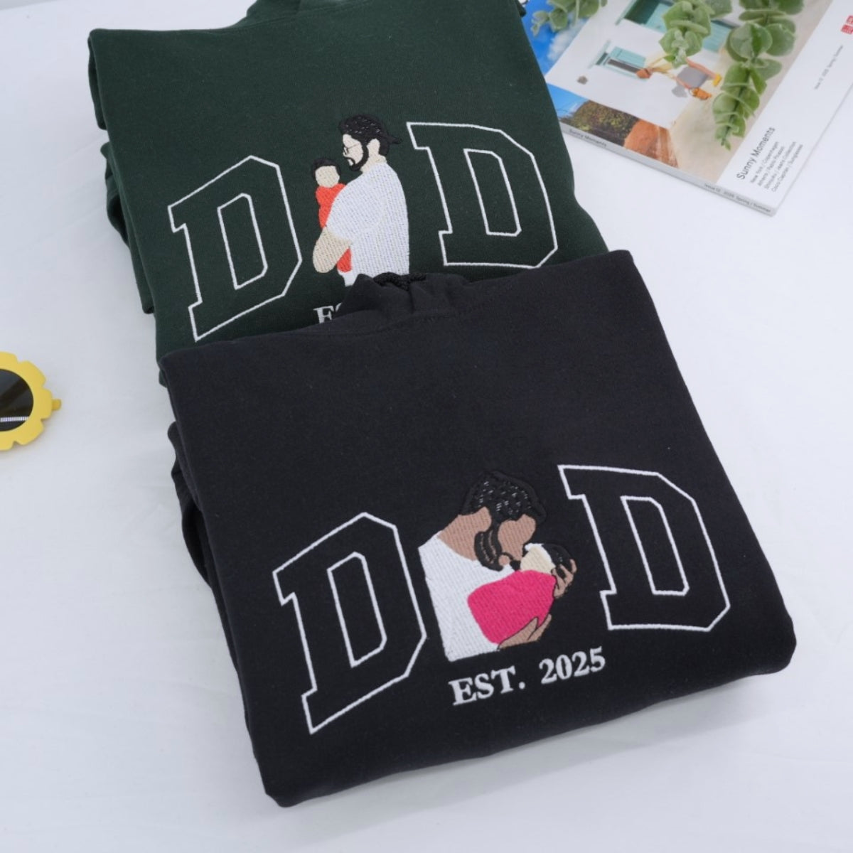 First Father Custom Embroidered Hoodie - Personalized Dad Sweatshirt - Father's Day Gift