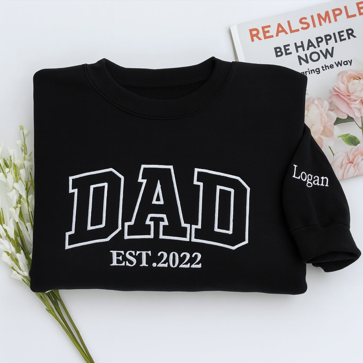 Varsity New Dad Embroidered Hoodie - Father EST - Personalized Custom Dad Gift