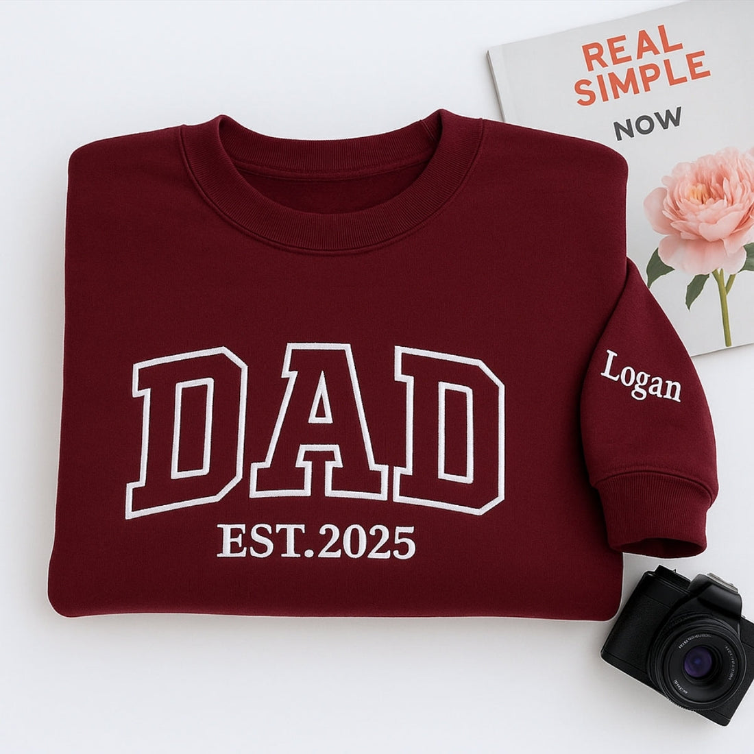 Varsity New Dad Embroidered Hoodie - Father EST - Personalized Custom Dad Gift
