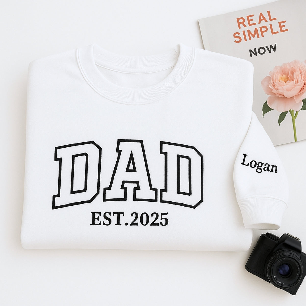 Varsity New Dad Embroidered Hoodie - Father EST - Personalized Custom Dad Gift