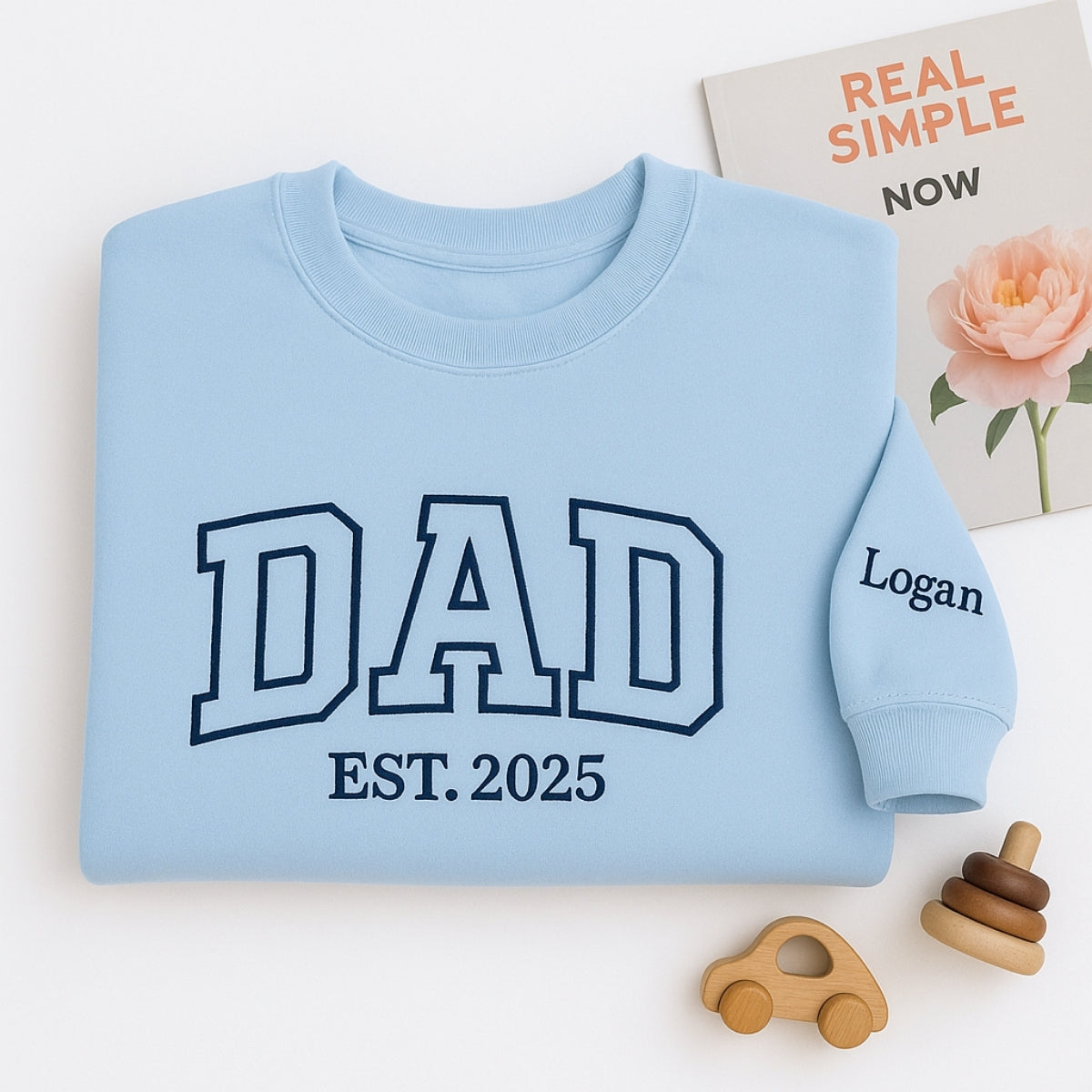 Varsity New Dad Embroidered Hoodie - Father EST - Personalized Custom Dad Gift