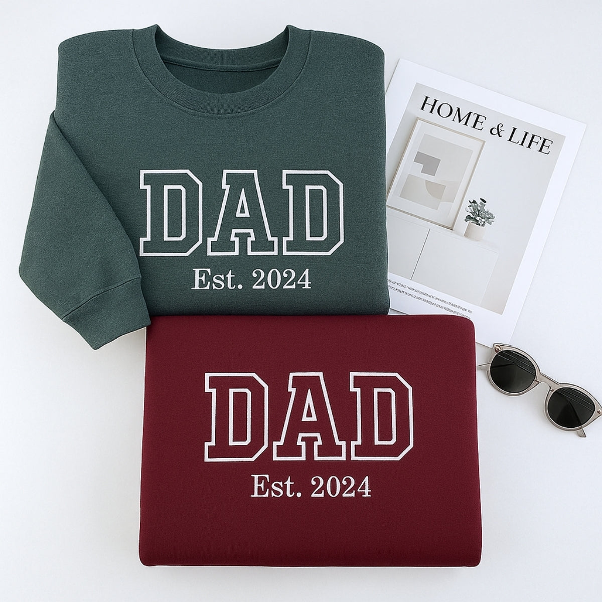 Varsity New Dad Embroidered Hoodie - Father EST - Personalized Custom Dad Gift