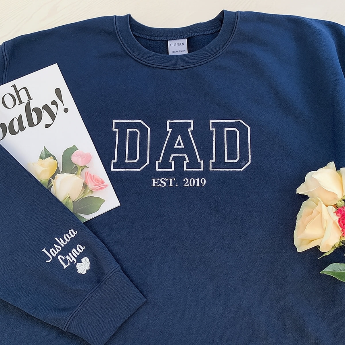 Varsity New Dad Embroidered Hoodie - Father EST - Personalized Custom Dad Gift