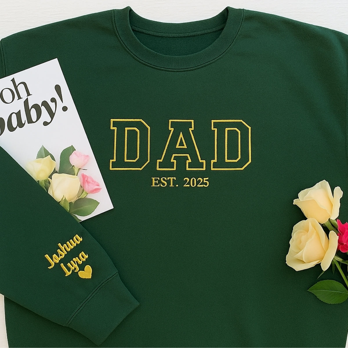Varsity New Dad Embroidered Hoodie - Father EST - Personalized Custom Dad Gift