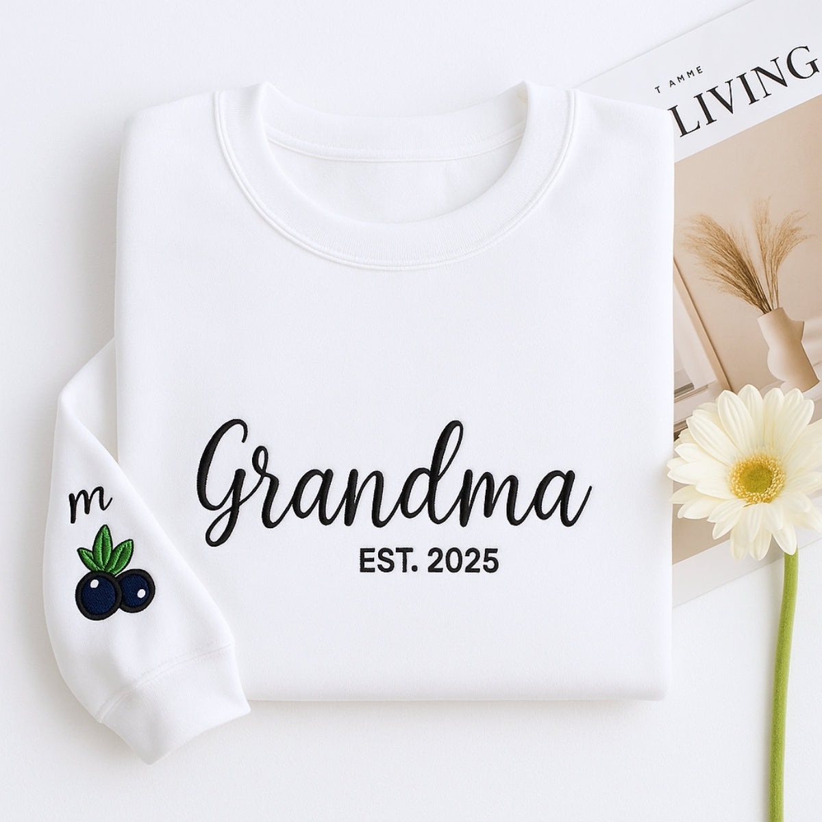 New Grandma Custom Embroidered Sweatshirt - Personalized Grandma Gift - Mother's Day Present