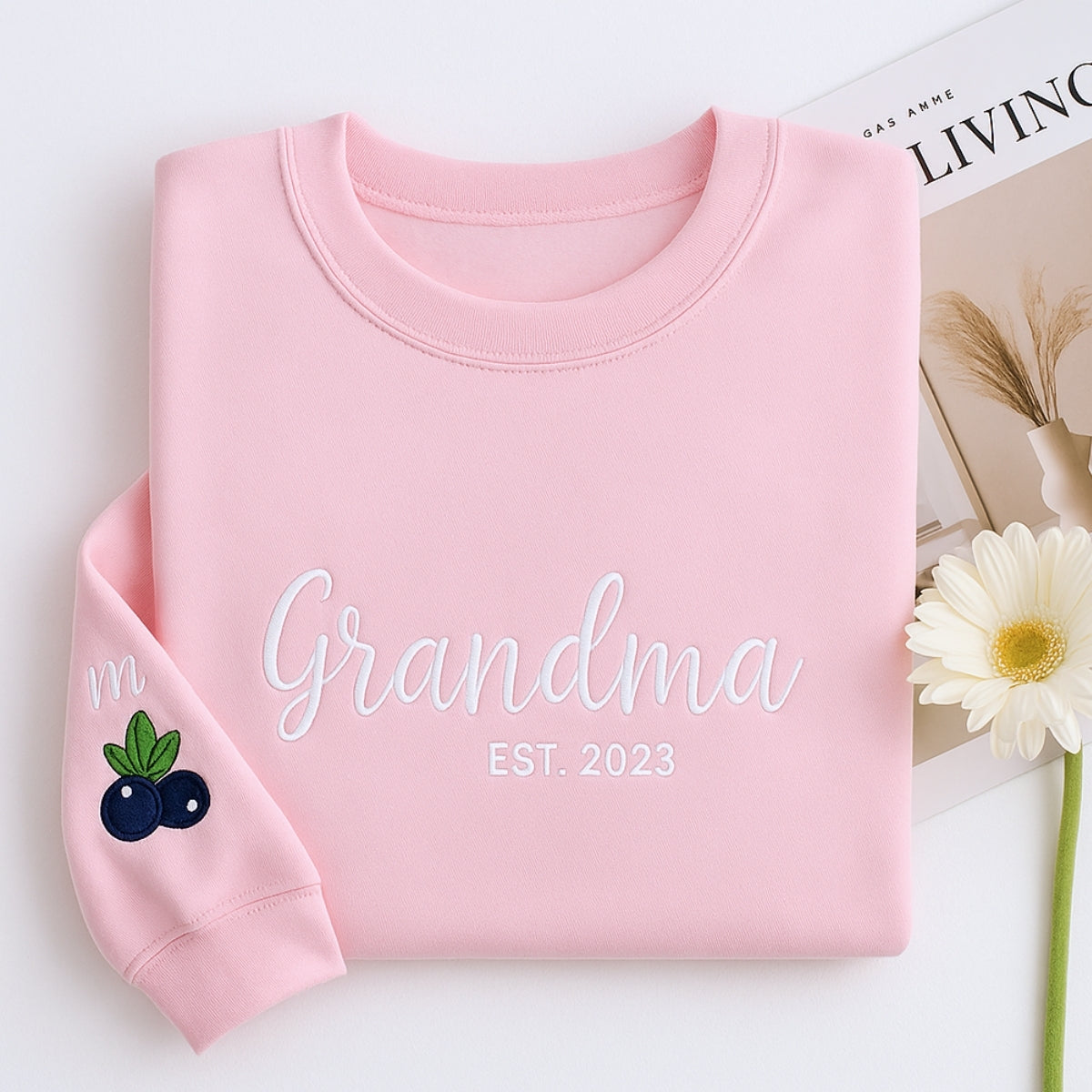 New Grandma Custom Embroidered Sweatshirt - Personalized Grandma Gift - Mother's Day Present