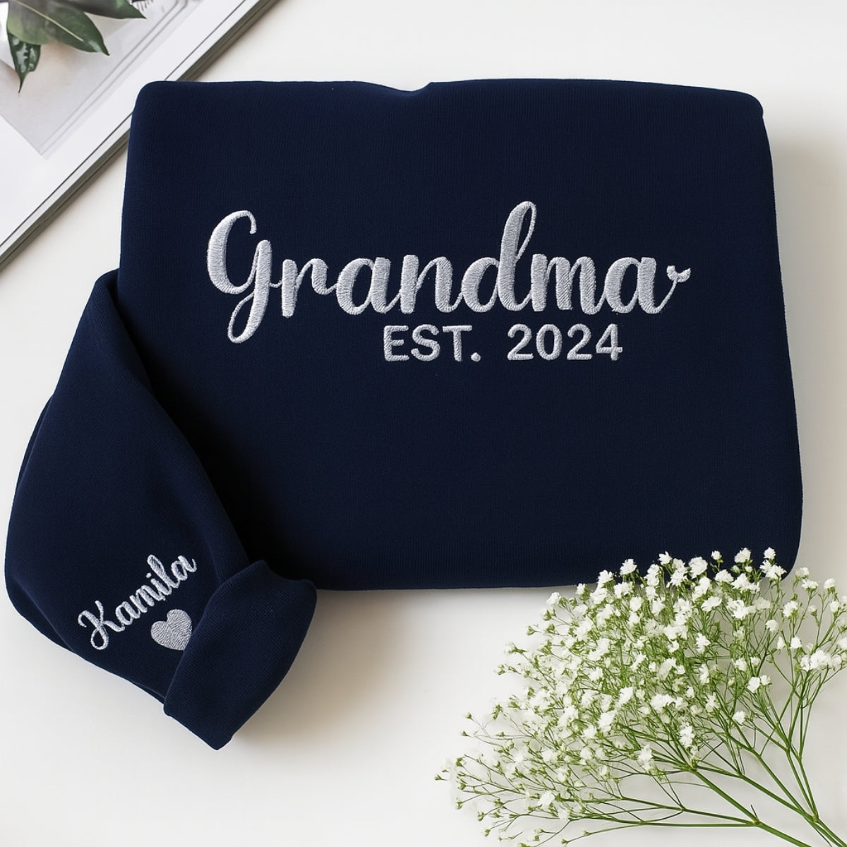 New Grandma Custom Embroidered Sweatshirt - Personalized Grandma Gift - Mother's Day Present